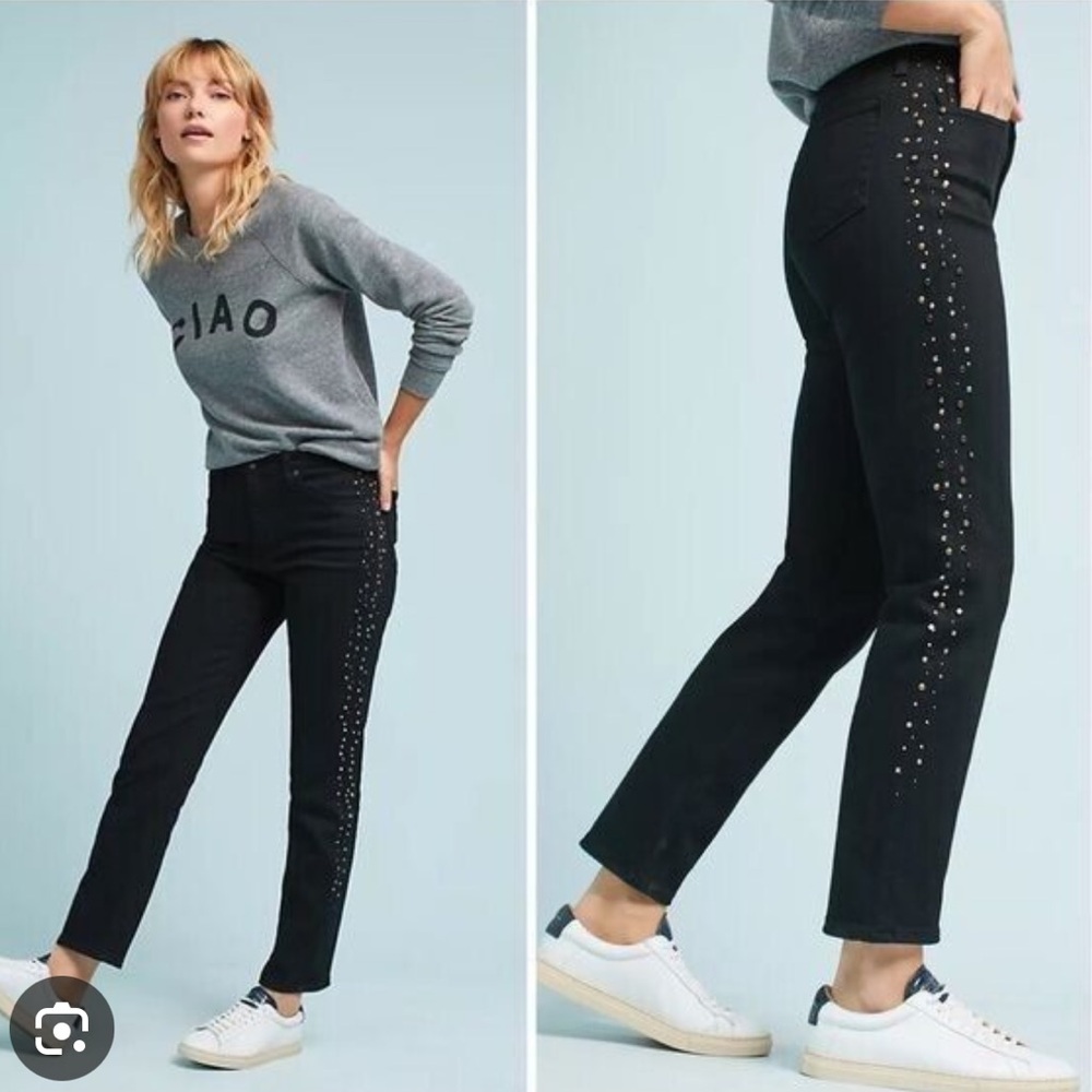 AG Adriano Goldschmeid Isabella High Rise Studded Straight Crop Jeans
